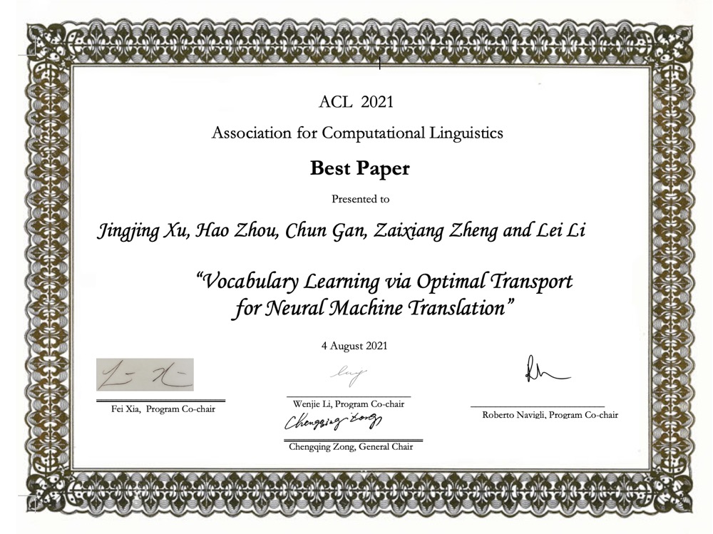 Our paper got ACL'21 Best Paper Award Academic